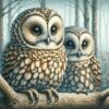 Diamond Painting Twee Uilen Op Een Tak voorbeeldafbeelding van het volledige ontwerp