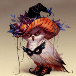 Diamond Painting Uil Hoed Halloween voorbeeldafbeelding van het volledige ontwerp
