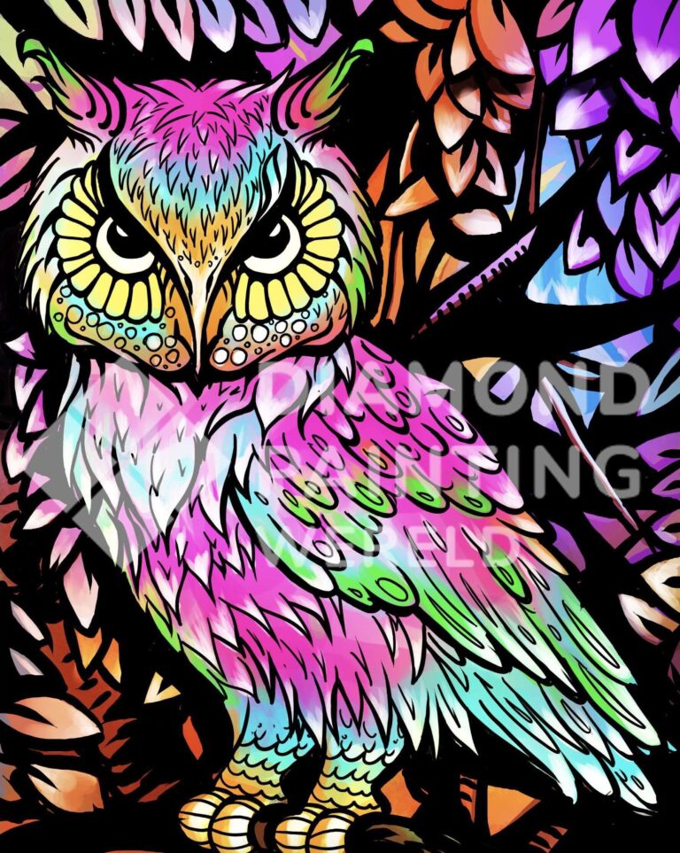 Diamond Painting Uil in Felle Kleuren HP Design voorbeeldafbeelding van het volledige ontwerp