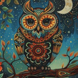 Diamond Painting Uil met mandala patronen voorbeeldafbeelding van het volledige ontwerp
