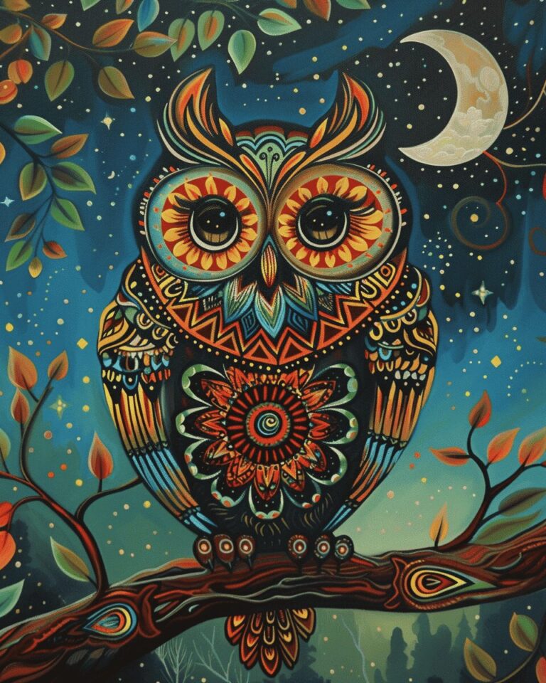 Diamond Painting Uil met mandala patronen voorbeeldafbeelding van het volledige ontwerp