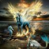 Diamond Painting Unicorn Vuur voorbeeldafbeelding van het volledige ontwerp