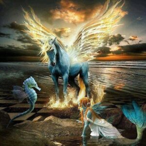 Diamond Painting Unicorn Vuur voorbeeldafbeelding van het volledige ontwerp