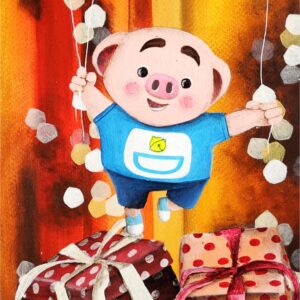 Diamond Painting Varken Met Geschenkdoos voorbeeldafbeelding van het volledige ontwerp