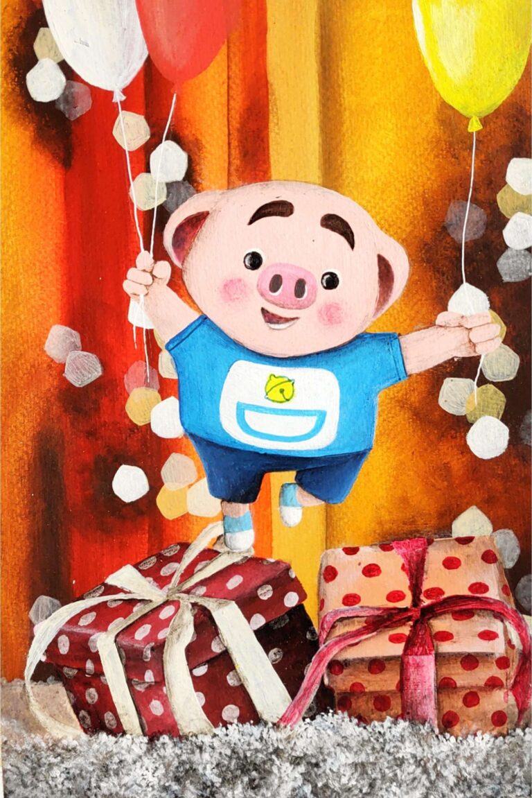 Diamond Painting Varken Met Geschenkdoos voorbeeldafbeelding van het volledige ontwerp