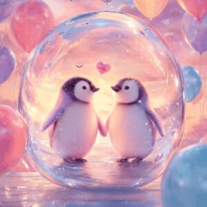 Diamond Painting Verliefde pinguïns voorbeeldafbeelding van het volledige ontwerp