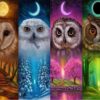 Diamond Painting Verschillende Uilen voorbeeldafbeelding van het volledige ontwerp