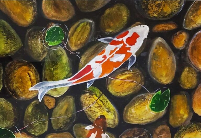 Diamond Painting Vis In vijver voorbeeldafbeelding van het volledige ontwerp