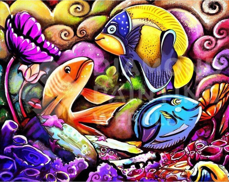 Diamond Painting Vissen In Zee van Kleur HP Design voorbeeldafbeelding van het volledige ontwerp