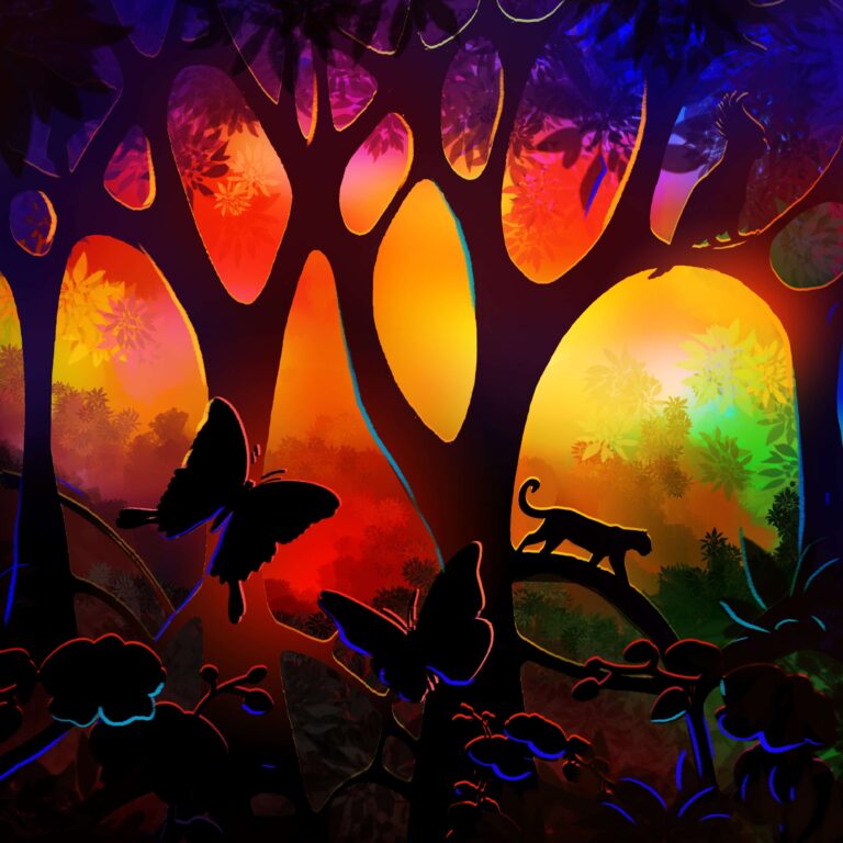 Diamond Painting Vlinder Bij Zonsondergang HP Design voorbeeldafbeelding van het volledige ontwerp