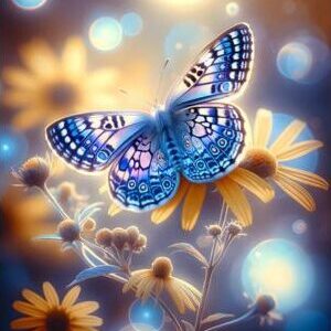 Diamond Painting Vlinder Met Bloem voorbeeldafbeelding van het volledige ontwerp