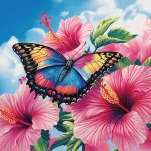 Diamond Painting – Vlinder op de Hibiscus-bloem