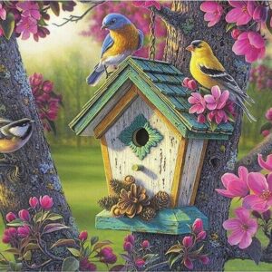Diamond Painting Vogelhuisje voorbeeldafbeelding van het volledige ontwerp