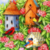 Diamond Painting Vogelhuisjes Bloemen voorbeeldafbeelding van het volledige ontwerp