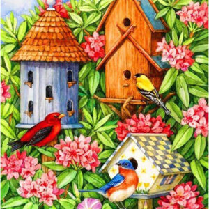 Diamond Painting Vogelhuisjes Bloemen voorbeeldafbeelding van het volledige ontwerp