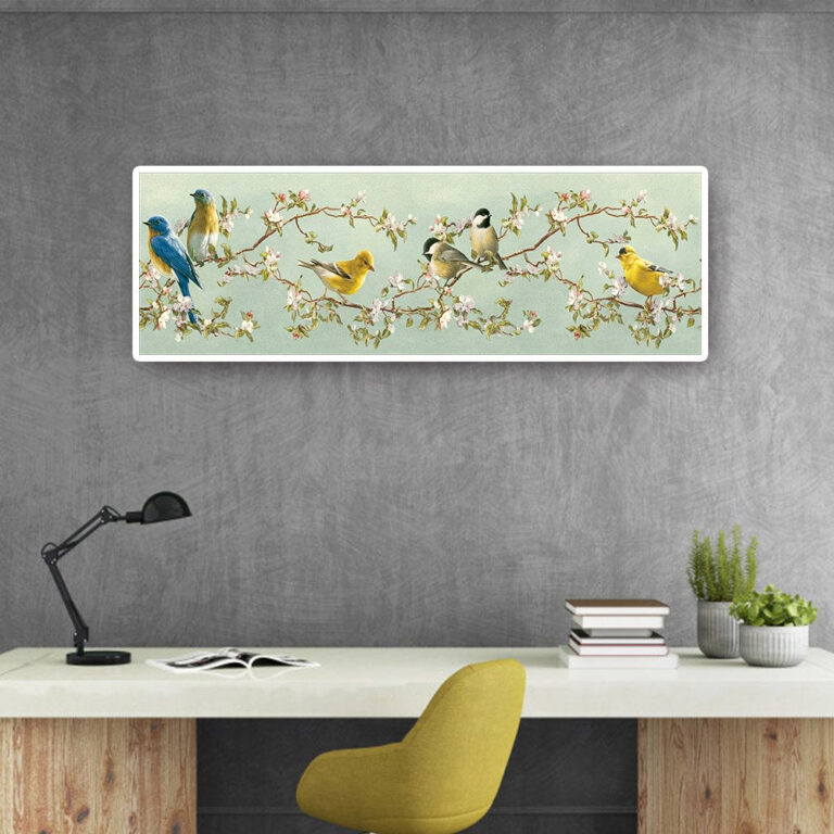 Diamond Painting Vogels Op Tak Groot Formaat voorbeeldafbeelding van het volledige ontwerp