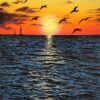 Diamond Painting Vogels Over Zee Bij Zonsondergang voorbeeldafbeelding van het volledige ontwerp