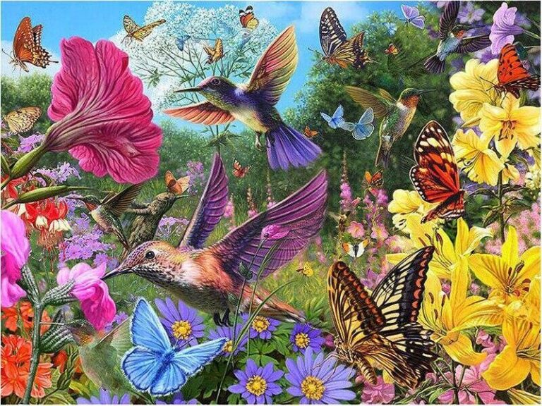 Diamond Painting Vogels & Vlinders voorbeeldafbeelding van het volledige ontwerp