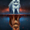 Diamond Painting Vos Spiegelbeeld voorbeeldafbeelding van het volledige ontwerp