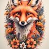 Diamond Painting Vos met bloemen voorbeeldafbeelding van het volledige ontwerp