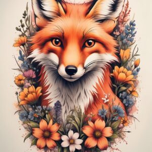 Diamond Painting Vos met bloemen voorbeeldafbeelding van het volledige ontwerp