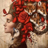 Diamond Painting - Vrouw met dieren en rozen voorbeeldafbeelding van het volledige ontwerp