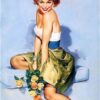 Diamond Painting - Pin-up vrouw met bloemen voorbeeldafbeelding van het volledige ontwerp