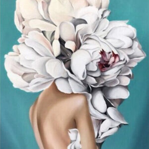 Diamond Painting - Vrouw met witte bloemen voorbeeldafbeelding van het volledige ontwerp