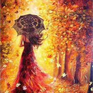 Diamond Painting Vrouw In Rode Jurk voorbeeldafbeelding van het volledige ontwerp