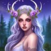 Diamond Painting - Fantasyvrouw met bloemen en gewei voorbeeldafbeelding van het volledige ontwerp