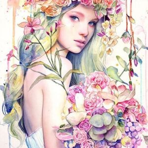Diamond Painting Vrouw Met Bloemen voorbeeldafbeelding van het volledige ontwerp