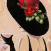 Diamond Painting - Vrouw met zwarte hoed en rode rozen voorbeeldafbeelding van het volledige ontwerp