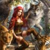 Diamond Painting Vrouw Met Wolf & Tijgers voorbeeldafbeelding van het volledige ontwerp