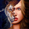 Diamond Painting Vrouw Tijger Gezicht voorbeeldafbeelding van het volledige ontwerp
