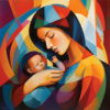 Diamond Painting Vrouw met Kind voorbeeldafbeelding van het volledige ontwerp