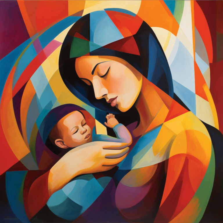 Diamond Painting Vrouw met Kind voorbeeldafbeelding van het volledige ontwerp