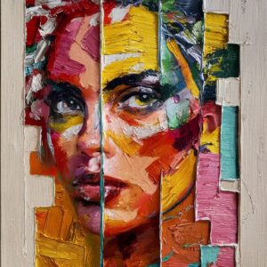 Diamond Painting Vrouw met verf op de muur voorbeeldafbeelding van het volledige ontwerp