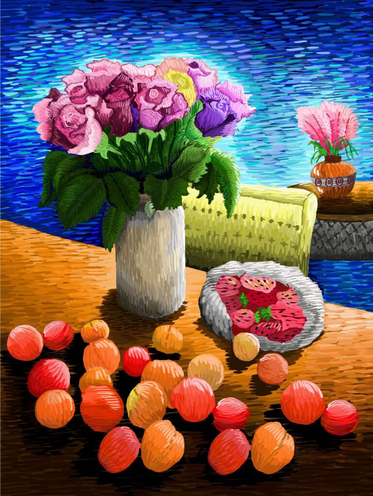 Diamond Painting Vruchten En Bloemen HP Design voorbeeldafbeelding van het volledige ontwerp