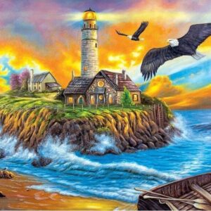 Diamond Painting Vuurtoren Zee voorbeeldafbeelding van het volledige ontwerp