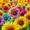 Diamond Painting Warhol Zonnebloemen in Neonveld voorbeeldafbeelding van het volledige ontwerp