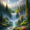 Diamond Painting - Maan boven bergwaterval voorbeeldafbeelding van het volledige ontwerp