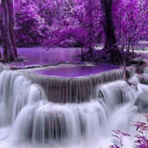 Diamond Painting - Paarse winterwaterval voorbeeldafbeelding van het volledige ontwerp