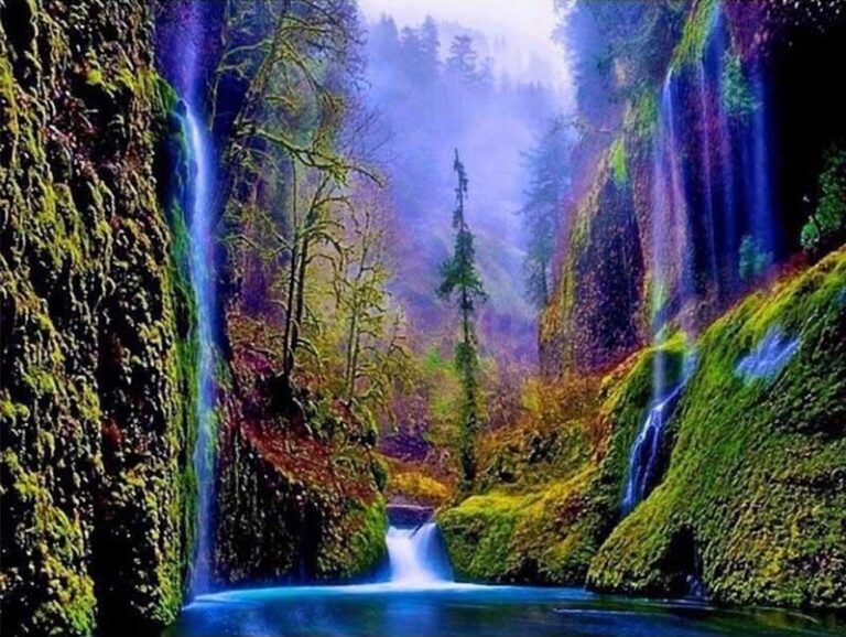 Diamond Painting - Waterval in betoverd bos voorbeeldafbeelding van het volledige ontwerp