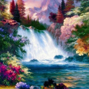 Diamond Painting - Bloemrijke waterval voorbeeldafbeelding van het volledige ontwerp