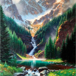 Diamond Painting Waterval Bergen Sneeuw voorbeeldafbeelding van het volledige ontwerp