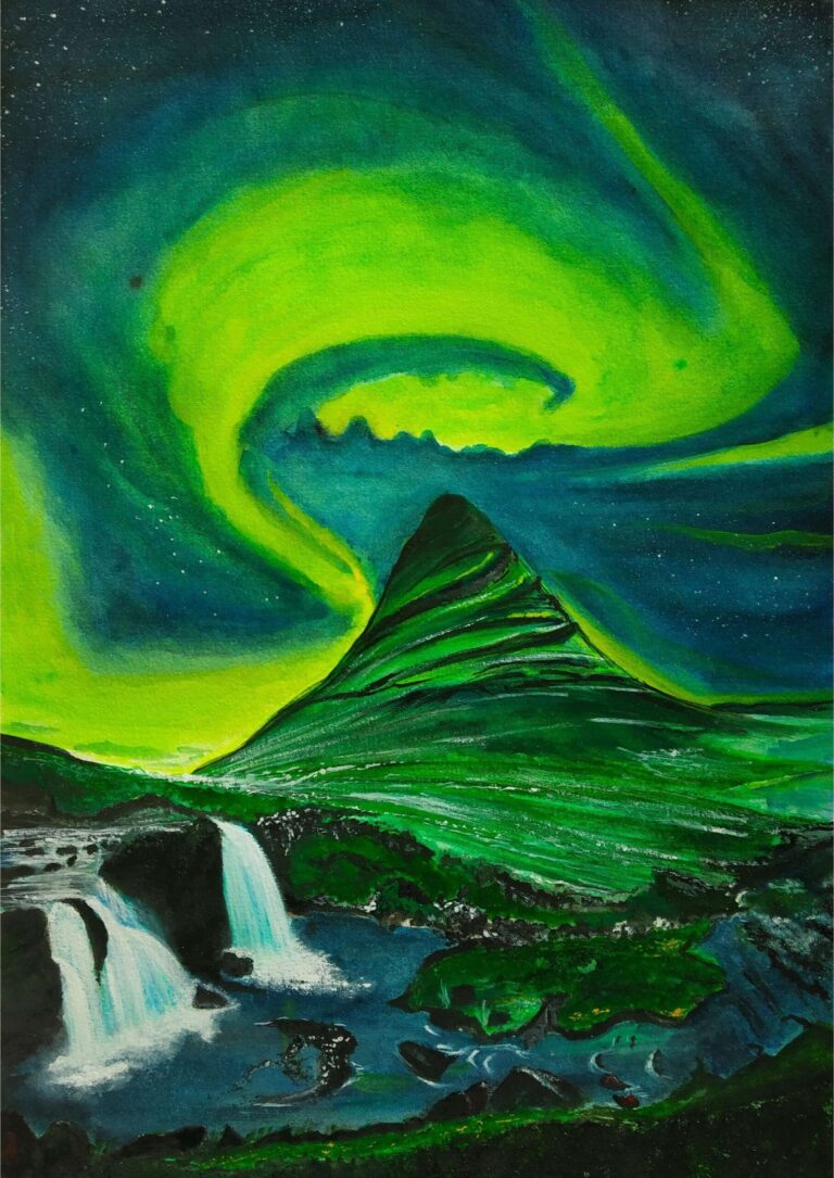 Diamond Painting Waterval Bij Noorderlicht voorbeeldafbeelding van het volledige ontwerp