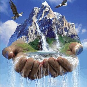 Diamond Painting Waterval In Hand voorbeeldafbeelding van het volledige ontwerp