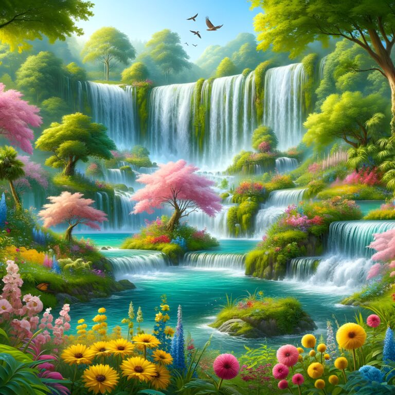 Diamond Painting Waterval Landschap voorbeeldafbeelding van het volledige ontwerp