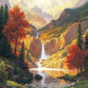 Diamond Painting Waterval Meer Herfst voorbeeldafbeelding van het volledige ontwerp