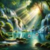 Diamond Painting Waterval Met Zwanen voorbeeldafbeelding van het volledige ontwerp